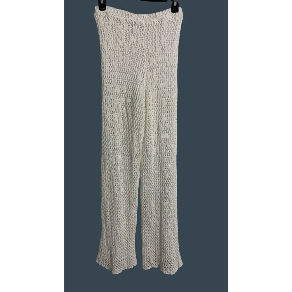 Harlow S Knit Boho Coastal Crochet Knit Pants White‎